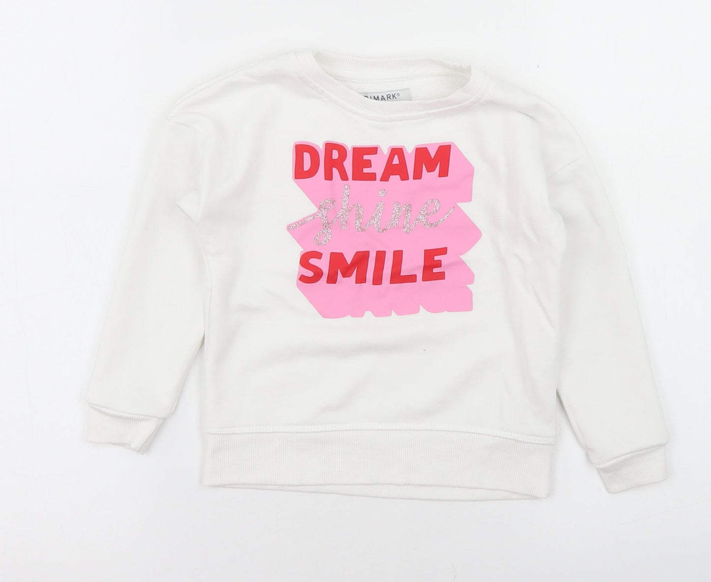 Primark Girls White  Cotton Pullover Sweatshirt Size 4-5 Years   - Dream Shine Smile