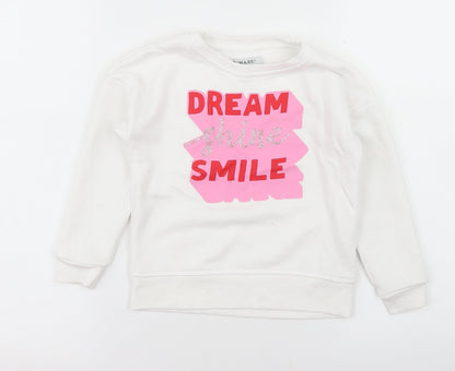 Primark Girls White  Cotton Pullover Sweatshirt Size 4-5 Years   - Dream Shine Smile