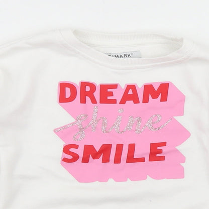 Primark Girls White  Cotton Pullover Sweatshirt Size 4-5 Years   - Dream Shine Smile