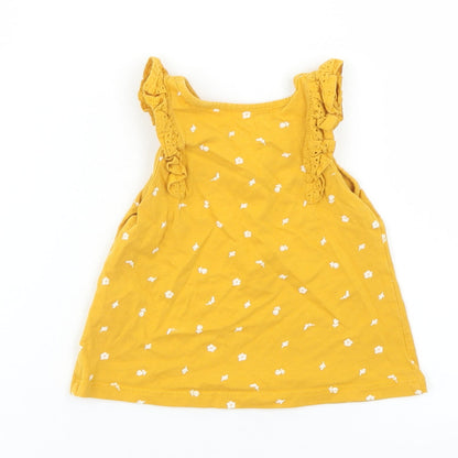 NEXT Girls Yellow Floral Cotton Basic Tank Size 9-12 Months Crew Neck