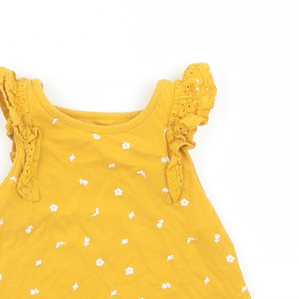 NEXT Girls Yellow Floral Cotton Basic Tank Size 9-12 Months Crew Neck