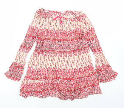 Miss E-vie Girls Pink Paisley Viscose Basic Blouse Size 12 Years Round Neck