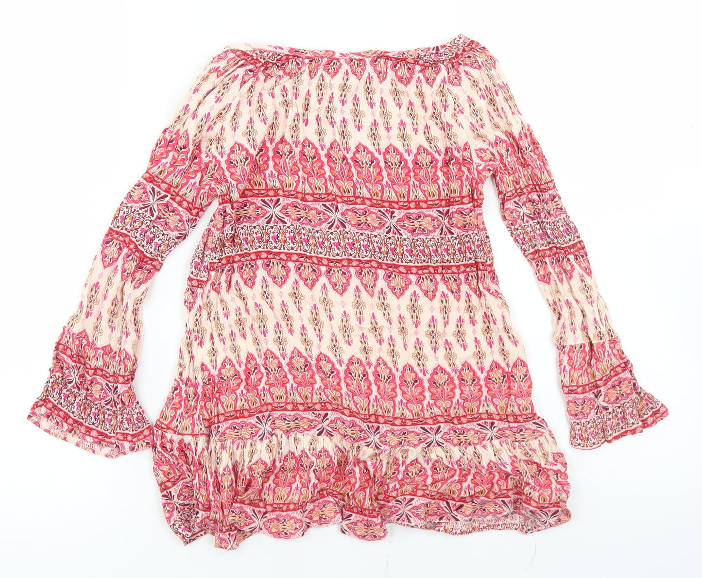 Miss E-vie Girls Pink Paisley Viscose Basic Blouse Size 12 Years Round Neck