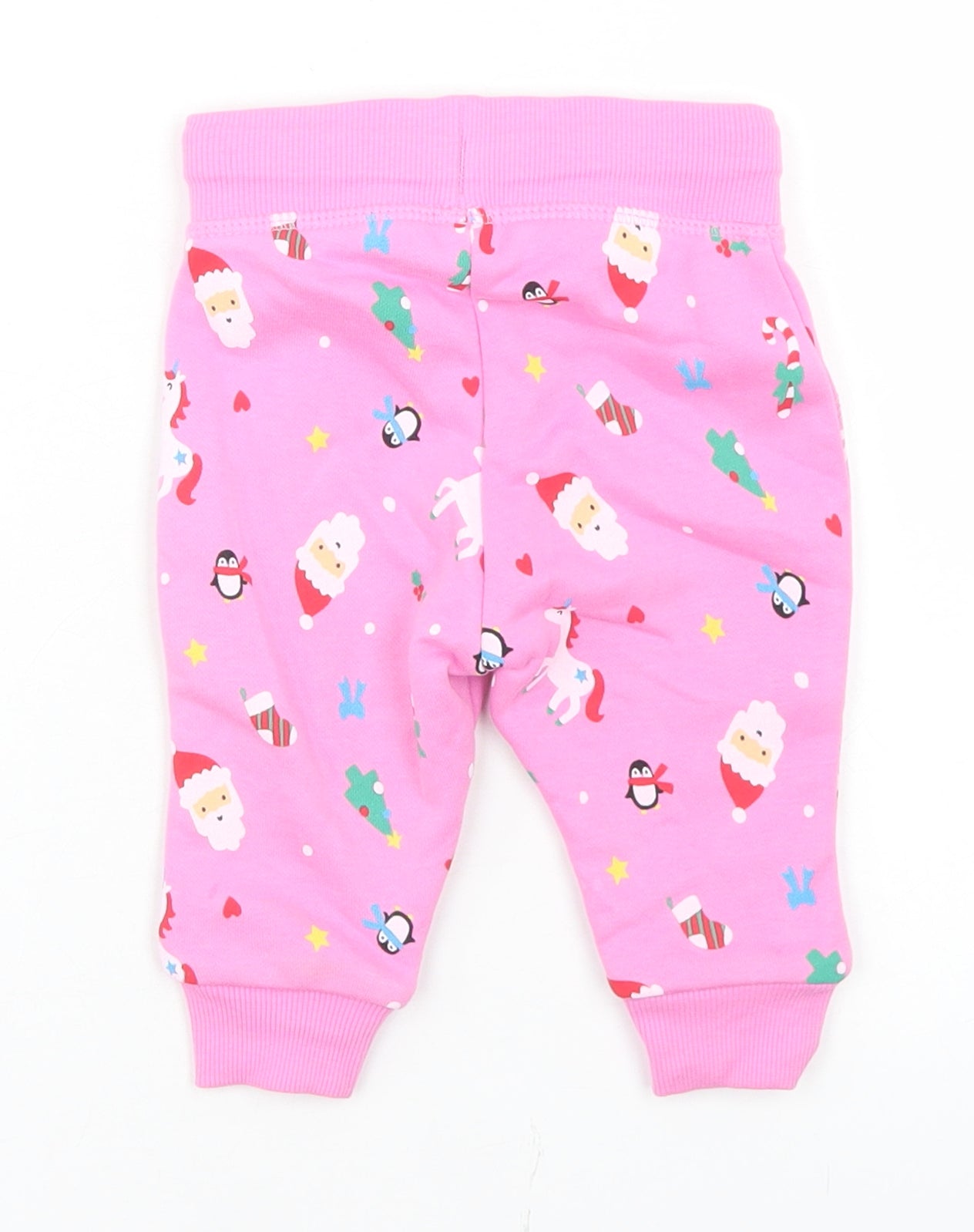 Dunnes Stores Girls Pink Geometric Cotton Jogger Trousers Size 3-6 Months  Drawstring - Christmas Doodles