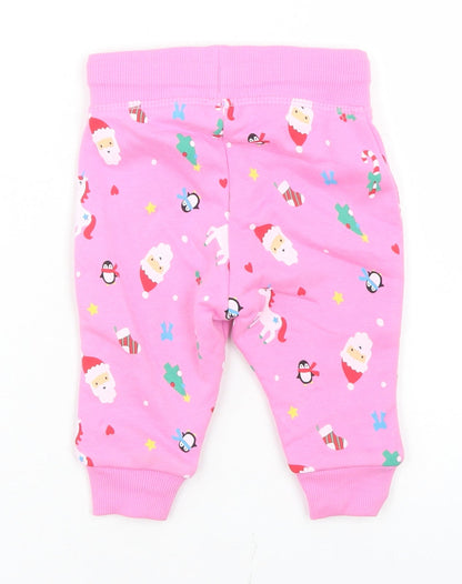 Dunnes Stores Girls Pink Geometric Cotton Jogger Trousers Size 3-6 Months  Drawstring - Christmas Doodles