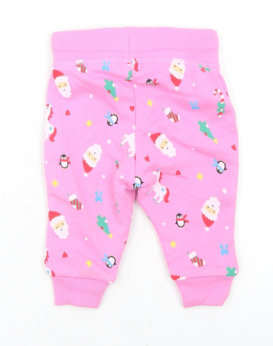 Dunnes Stores Girls Pink Geometric Cotton Jogger Trousers Size 3-6 Months  Drawstring - Christmas Doodles