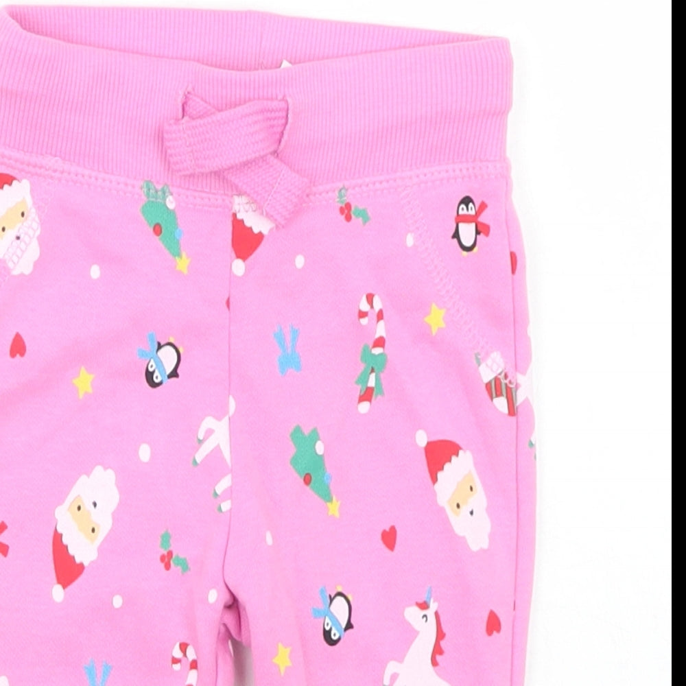 Dunnes Stores Girls Pink Geometric Cotton Jogger Trousers Size 3-6 Months  Drawstring - Christmas Doodles