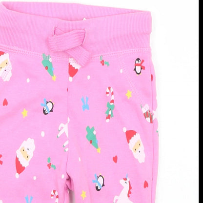 Dunnes Stores Girls Pink Geometric Cotton Jogger Trousers Size 3-6 Months  Drawstring - Christmas Doodles