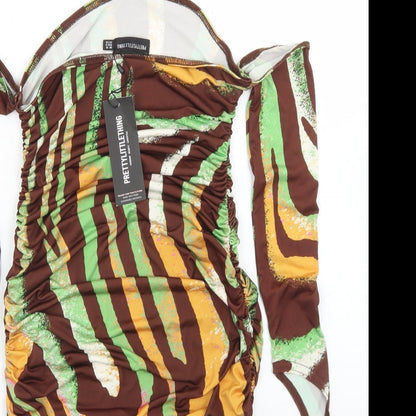 PRETTYLITTLETHING Womens Brown Animal Print Polyester Bodycon  Size 10  Halter  - Glove Detail