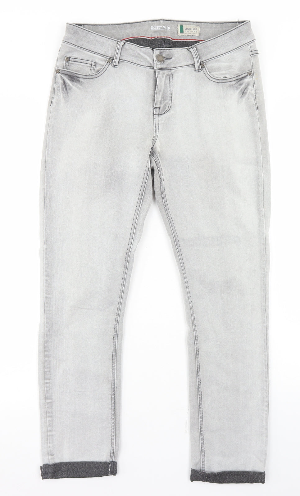 Denim 1982 Mens Grey  Cotton Skinny Jeans Size 30 in L26 in Regular Button