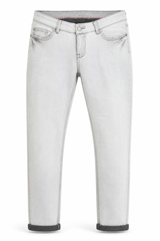 Front view of Denim 1982 men’s grey cotton skinny jeans, size 30, in, 26-inch leg regular button