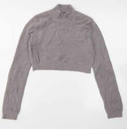 SheIn Womens Grey  Acrylic Cropped Blouse Size L High Neck