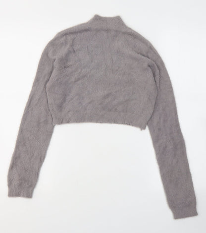 SheIn Womens Grey  Acrylic Cropped Blouse Size L High Neck