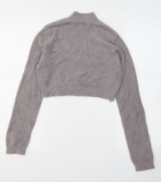 SheIn Womens Grey  Acrylic Cropped Blouse Size L High Neck