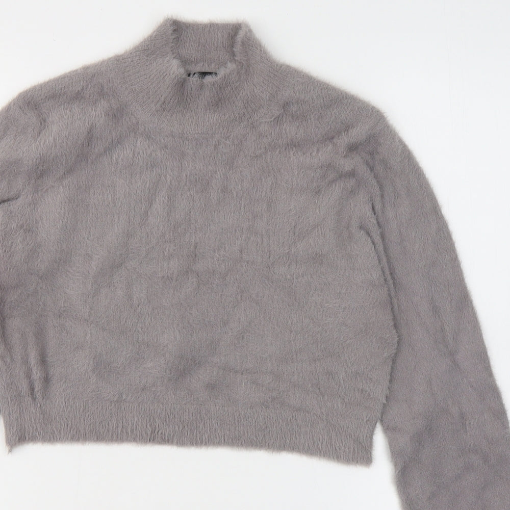 SheIn Womens Grey  Acrylic Cropped Blouse Size L High Neck