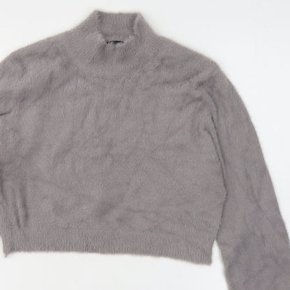 SheIn Womens Grey  Acrylic Cropped Blouse Size L High Neck