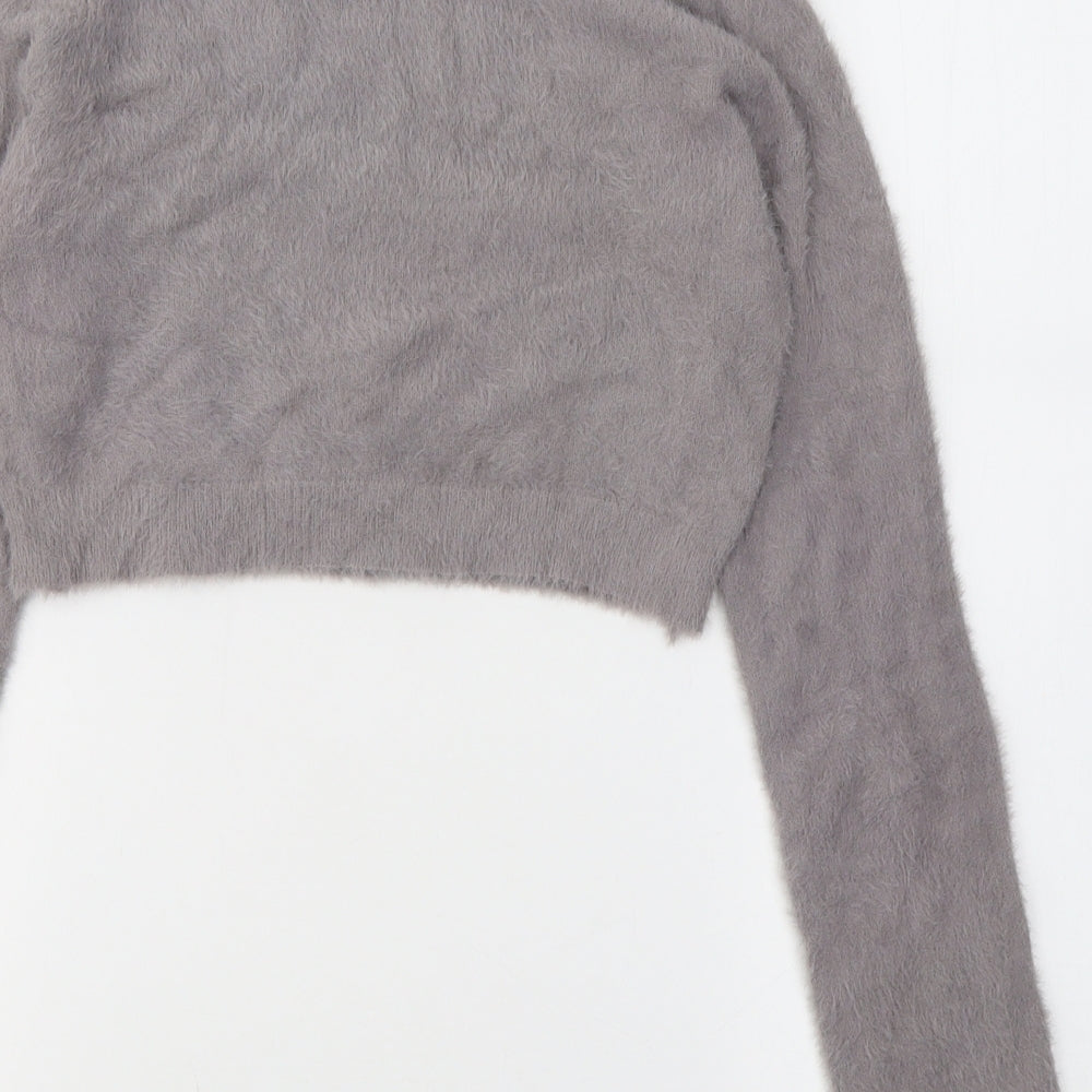 SheIn Womens Grey  Acrylic Cropped Blouse Size L High Neck