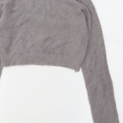 SheIn Womens Grey  Acrylic Cropped Blouse Size L High Neck