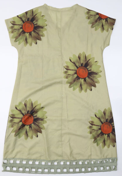 Preworn Womens Green  Polyester A-Line  Size L  V-Neck Pullover - Flower print