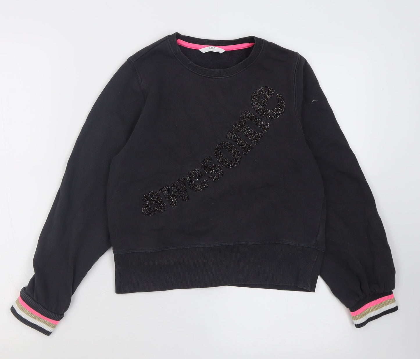 Marks and Spencer Girls Black  Cotton Pullover Sweatshirt Size 11-12 Years   - awesome