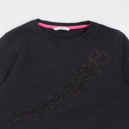Marks and Spencer Girls Black  Cotton Pullover Sweatshirt Size 11-12 Years   - awesome
