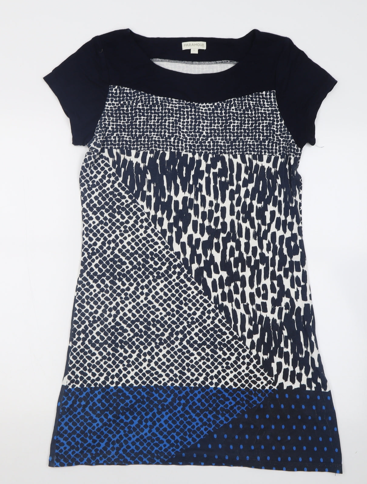 Paramour Womens Blue Plaid Viscose T-Shirt Dress  Size L  Crew Neck Pullover