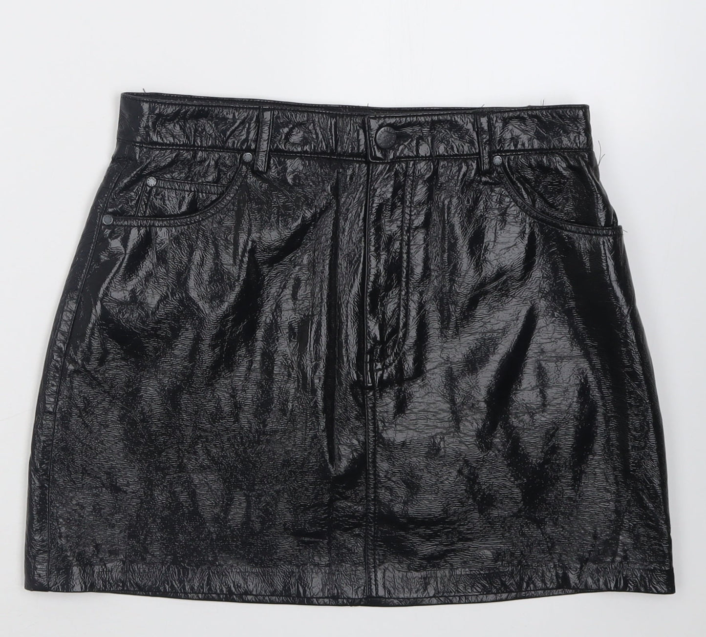 Pull&Bear Womens Black  Polyurethane A-Line  Size M   Button