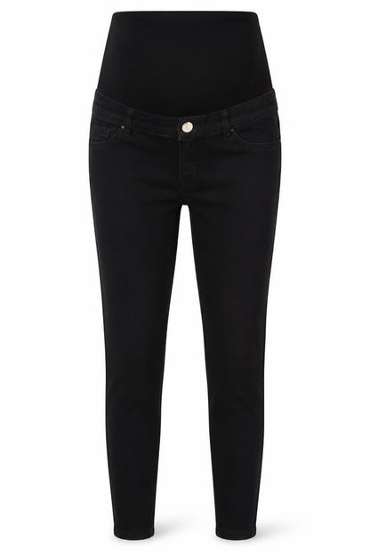 Front view of Dorothy Perkins women’s black cotton skinny jeans, size UK 8, 28-inch leg regular button