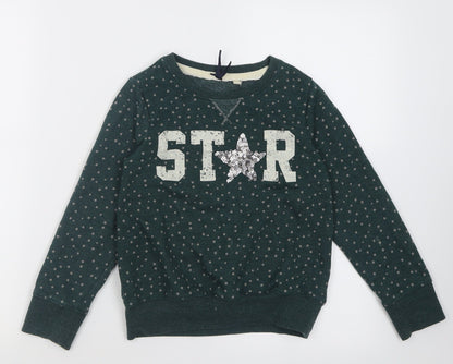 NEXT Girls Green Geometric Cotton Pullover Sweatshirt Size 8 Years  Pullover - Star Pattern