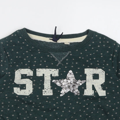 NEXT Girls Green Geometric Cotton Pullover Sweatshirt Size 8 Years  Pullover - Star Pattern