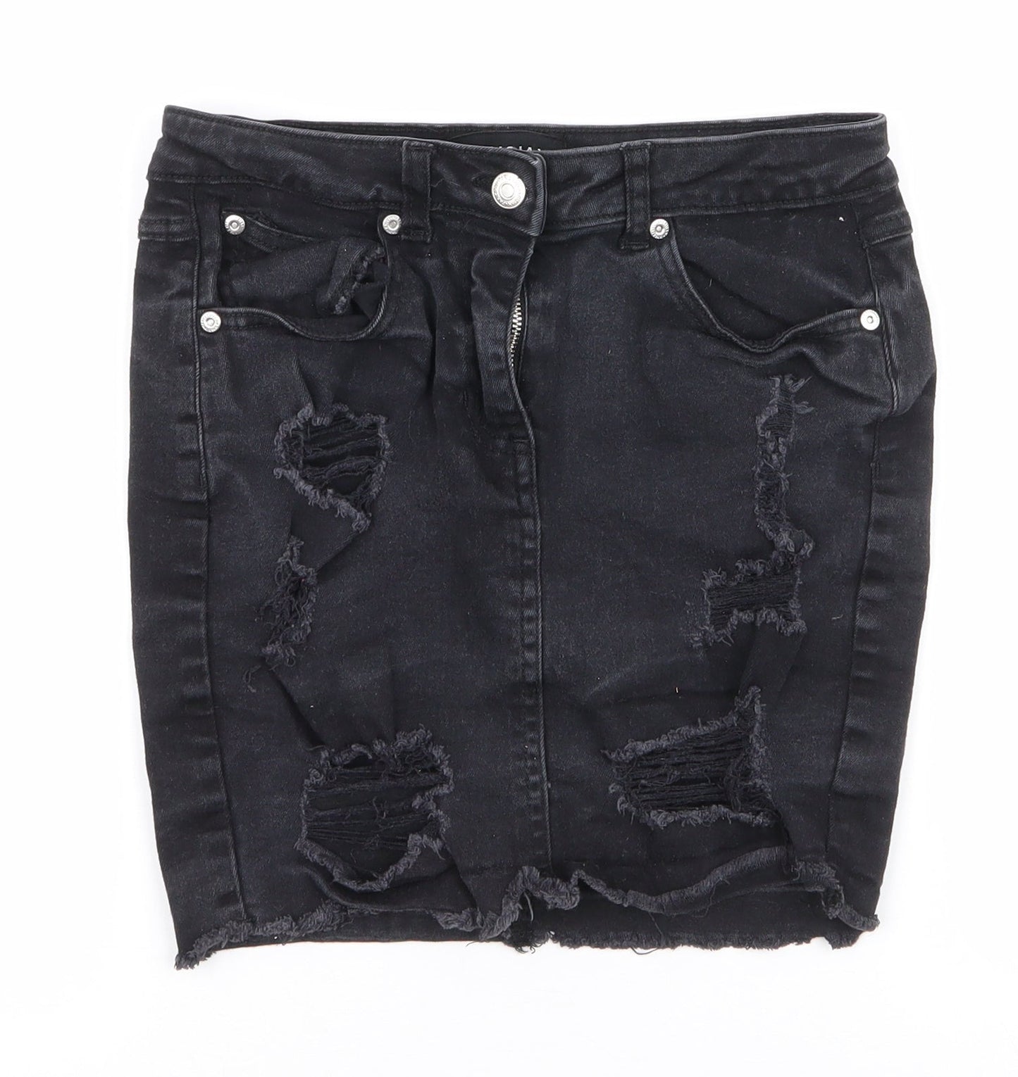 Parisian Womens Black  Cotton Mini Skirt Size 8   Zip - Distressed