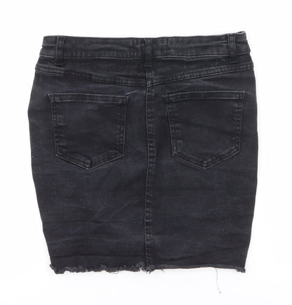 Parisian Womens Black  Cotton Mini Skirt Size 8   Zip - Distressed