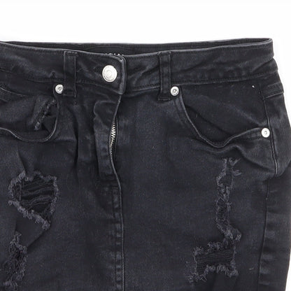 Parisian Womens Black  Cotton Mini Skirt Size 8   Zip - Distressed