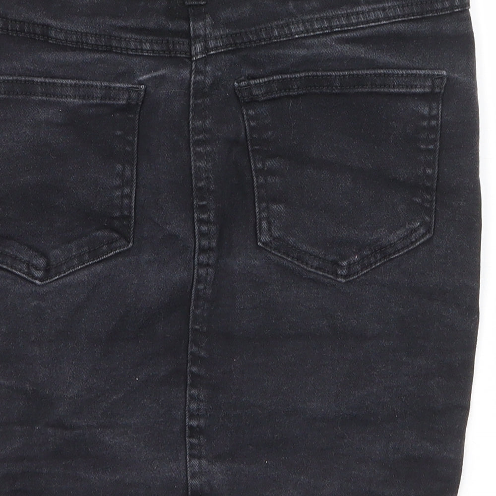 Parisian Womens Black  Cotton Mini Skirt Size 8   Zip - Distressed