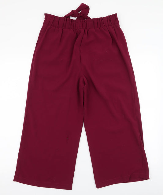New Look Womens Purple  Polyester Cropped Trousers Size 10 L22 in Regular Tie