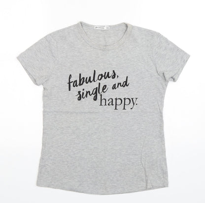 Stradivarius Womens Grey  Cotton Basic T-Shirt Size S Round Neck