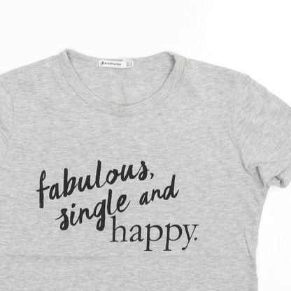 Stradivarius Womens Grey  Cotton Basic T-Shirt Size S Round Neck