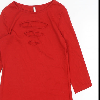Wanna This Womens Red  Polyester T-Shirt Dress  Size L  Round Neck Pullover