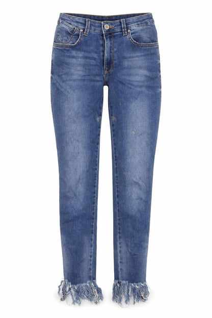 Front view of Mango women’s blue cotton skinny jeans, size UK 8, 30-inch leg regular