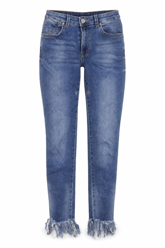 Front view of Mango women’s blue cotton skinny jeans, size UK 8, 30-inch leg regular