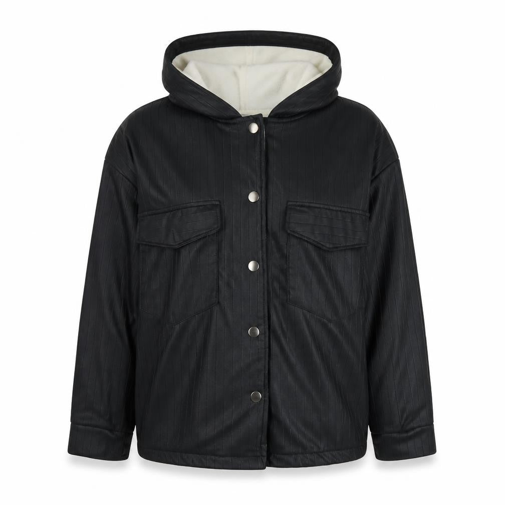 Front view of Lacati women’s black jacket, size L, button