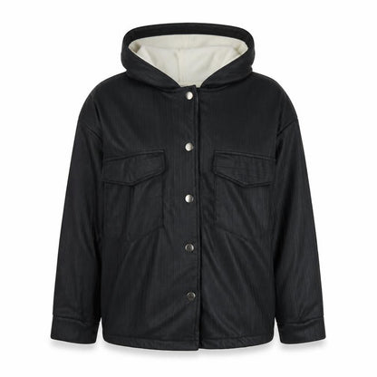 Front view of Lacati women’s black jacket, size L, button