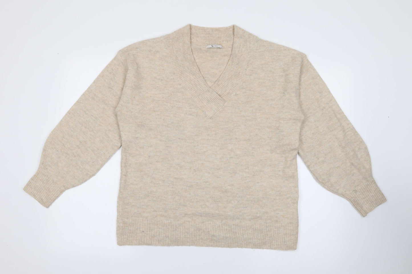 TU Womens Beige V-Neck  Acrylic Pullover Jumper Size M