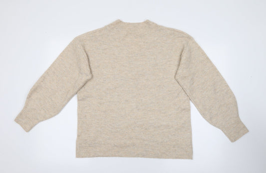 TU Womens Beige V-Neck  Acrylic Pullover Jumper Size M