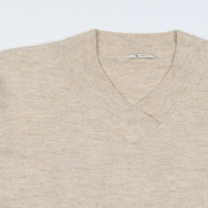 TU Womens Beige V-Neck  Acrylic Pullover Jumper Size M