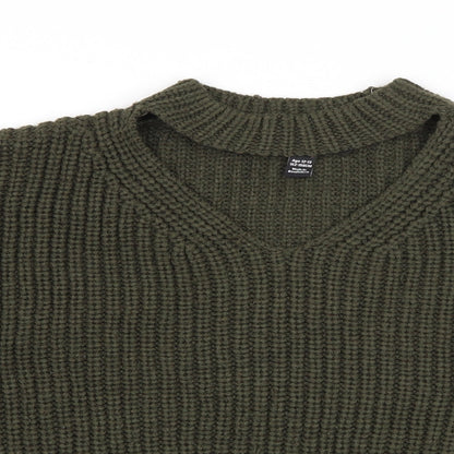 New Look Girls Green V-Neck  Acrylic Pullover Jumper Size 12-13 Years