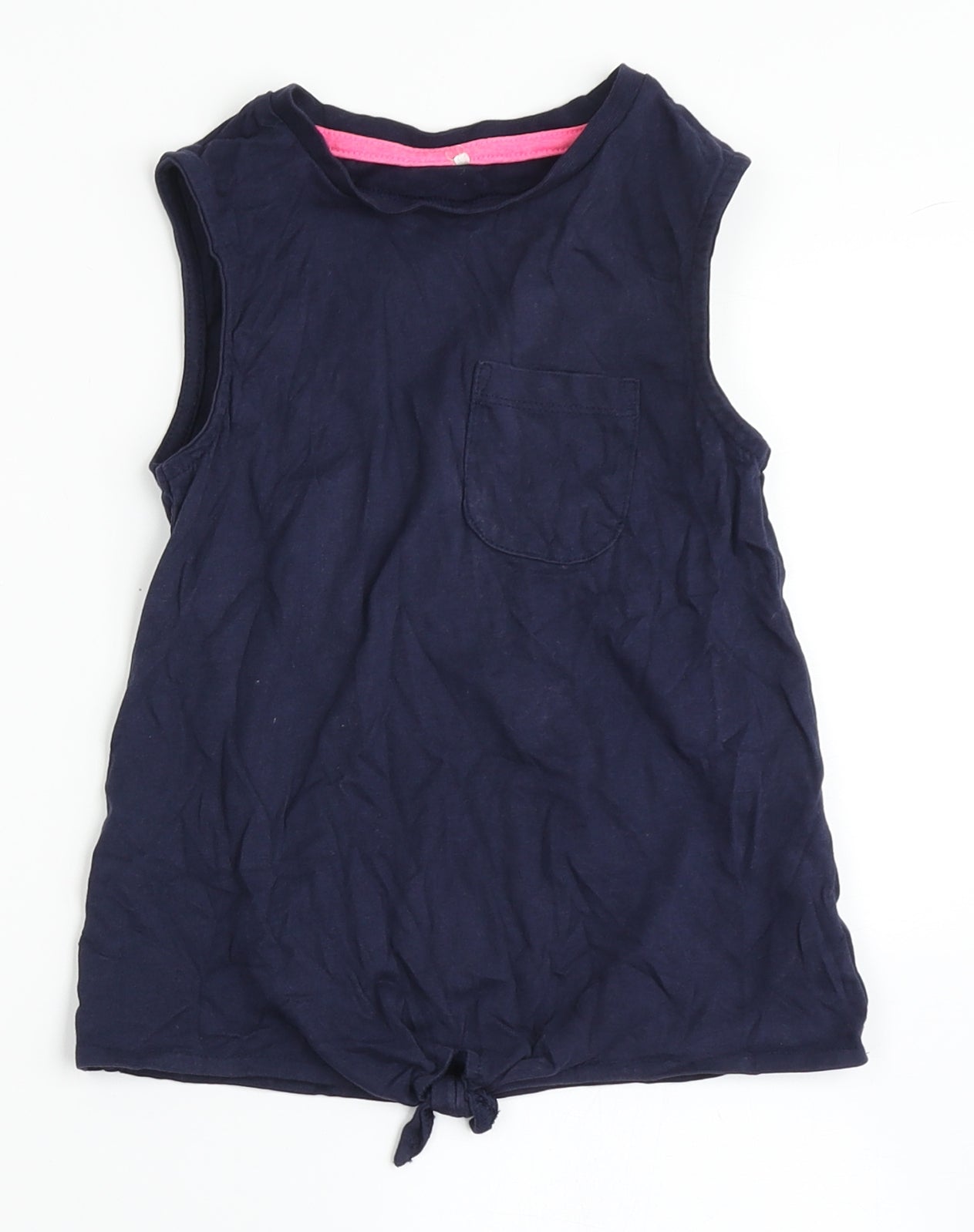 George Girls Blue  100% Cotton Basic Tank Size 6-7 Years Round Neck Push Lock