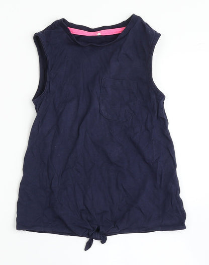 George Girls Blue  100% Cotton Basic Tank Size 6-7 Years Round Neck Push Lock