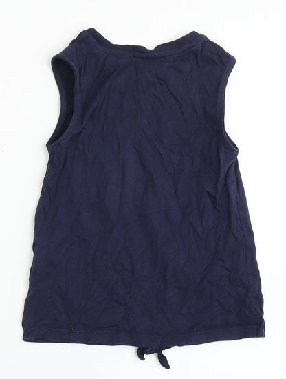 George Girls Blue  100% Cotton Basic Tank Size 6-7 Years Round Neck Push Lock