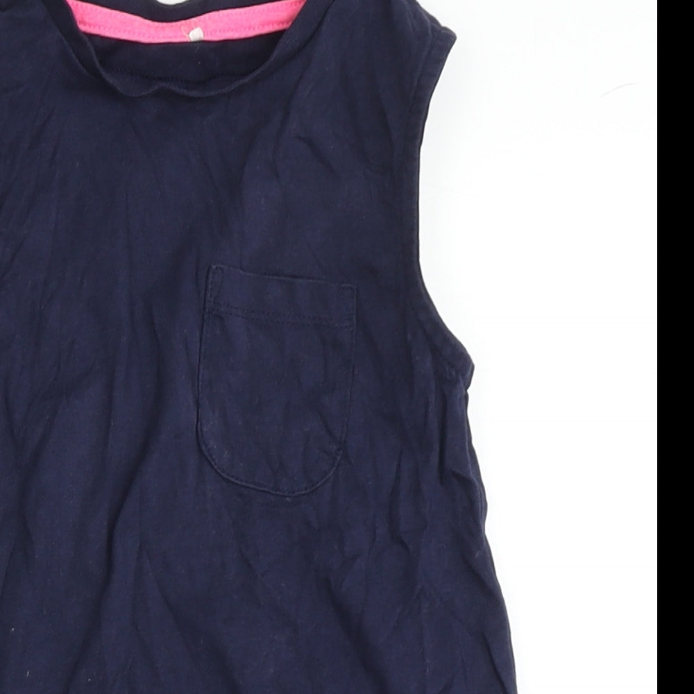 George Girls Blue  100% Cotton Basic Tank Size 6-7 Years Round Neck Push Lock
